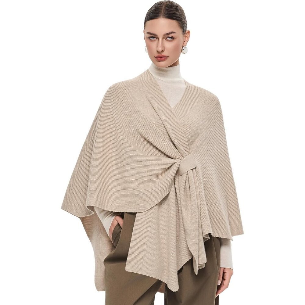Women's Barley Twist 2 Elegant Open Poncho Sweater Spring Fall Winter Shawl Wrap